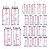 Whaline 20Pcs Pink Bow Plastic Cups with Lids and Straws Clear