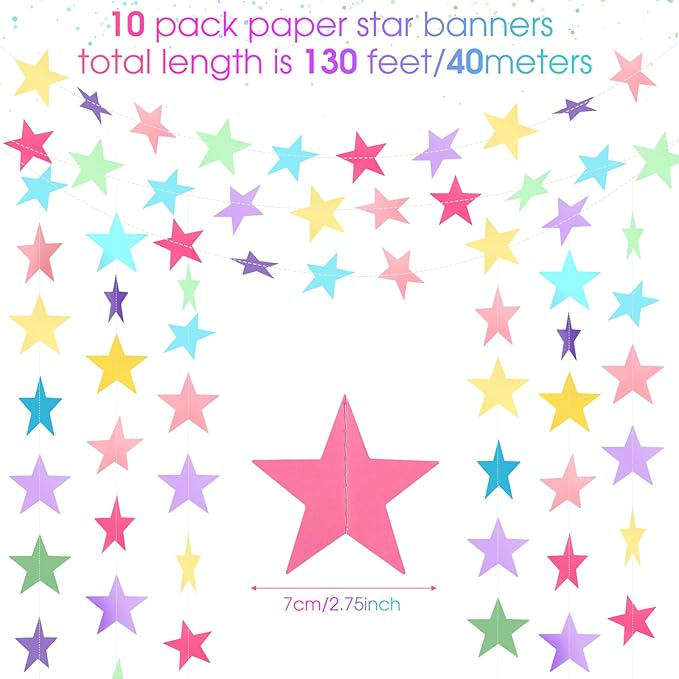 Patelai Glitter Star Garland Banner 2026 Graduation Decor 130 Feet #6