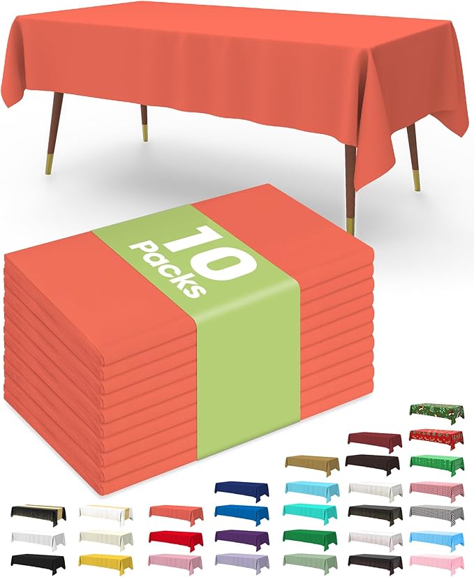 Pureegg Plastic Table Cloth Disposable 10 Pack, 54 x 108 Inch Table
