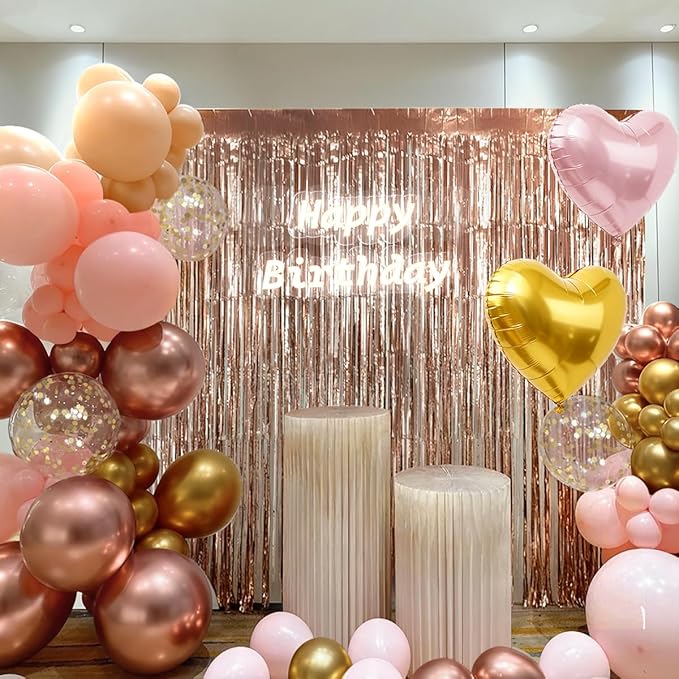 157PCS Rose Gold Balloon Garland Arch Kit with Fringe Curtain for