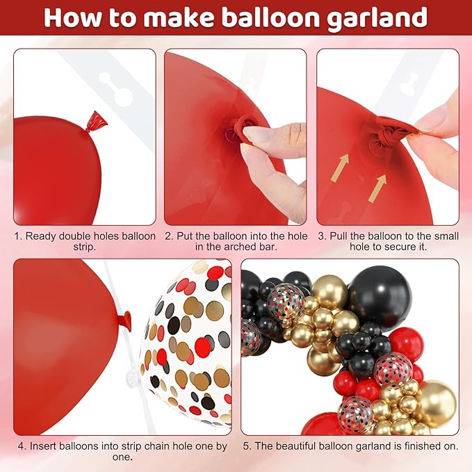 Amandir 153pcs Red Black Gold Balloon Garland Arch Kit, Different