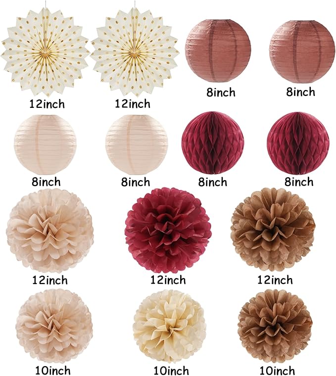 Brown Burgundy Champagne Boho Party Decorations 14pcs Rustic Wedding