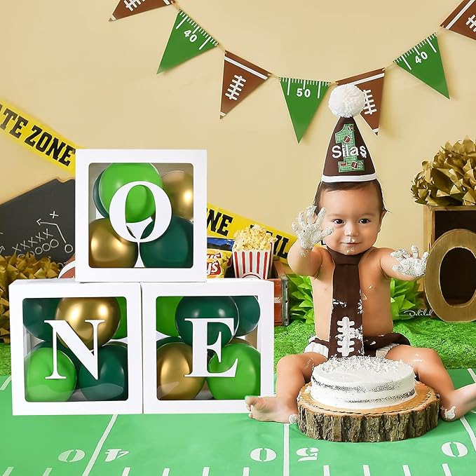 First Birthday Decorations for Boy ONE Balloon Boxes with Green and