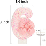 60th Birthday Candles for Cake, Pink Bow Number Cake Candles, 2.76
