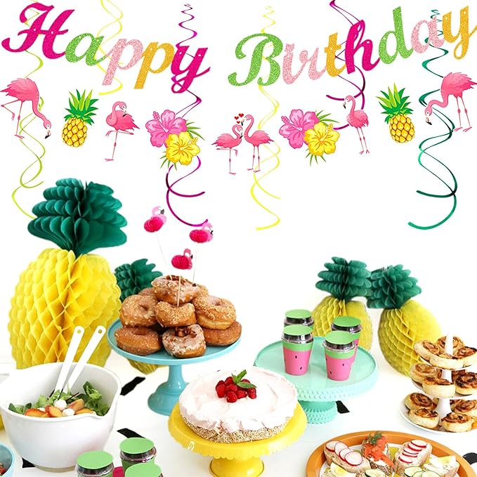 Hawaiian Luau Birthday Party Decorations Supplies 21pcs Happy Banner