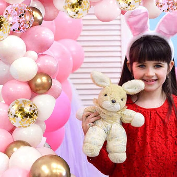 OuMuaMua 60Pcs Pink Gold Confetti Latex Balloons Kit, 12 Inch Pink