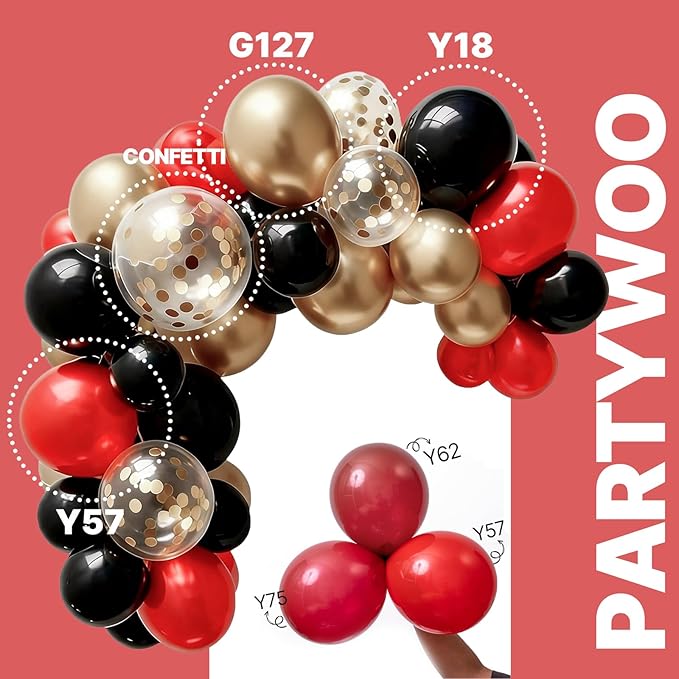 PartyWoo Red Black and Gold Balloon Arch Kit Garland 142pcs Different