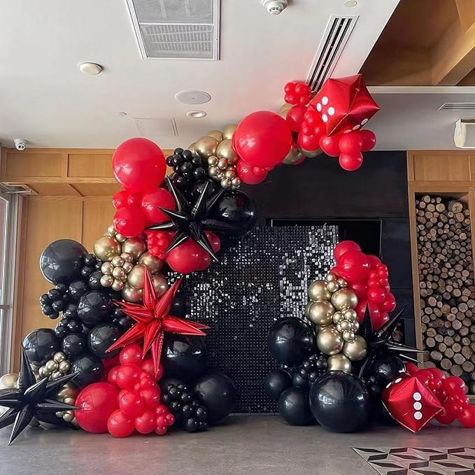Red and Black Gold Balloon Arch Kit, 140Pcs Explosion Star Black and