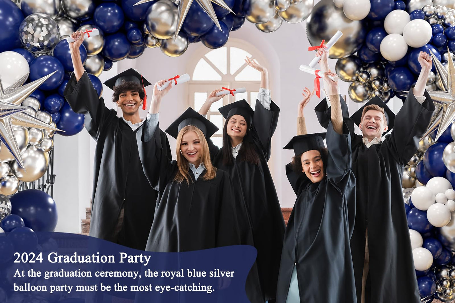 130pcs Navy Blue and Silver Balloon Garland Arch Kit with 3pcs Silver