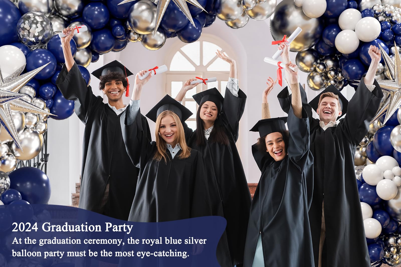 130pcs Navy Blue and Silver Balloon Garland Arch Kit with 3pcs Silver