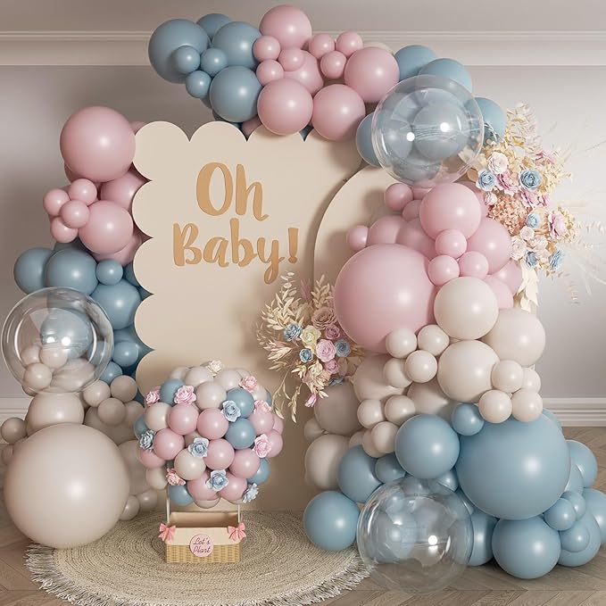Gender Reveal Balloon Arch Kit 139Pcs Dusty Pink and Fog Blue