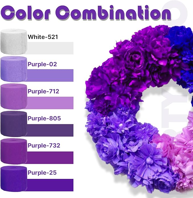 PartyWoo Pink and Purple Crepe Paper Streamers 4pcs 328ft Pack of