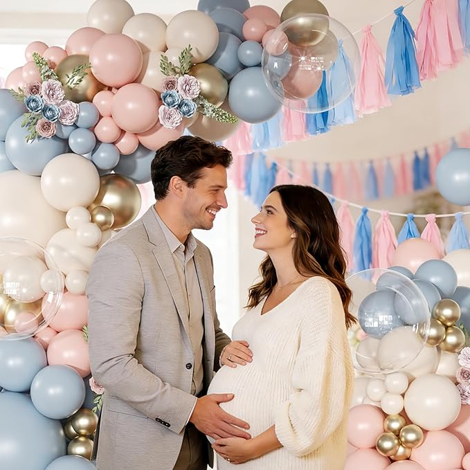Gender Reveal Balloon Garland Arch Kit 126Pcs Pink Blue Sand White