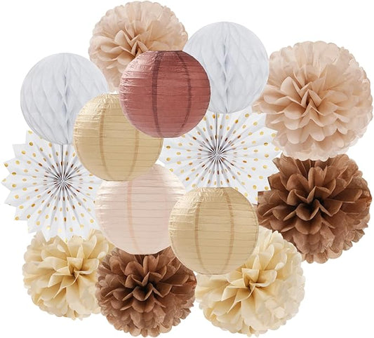 Boho Baby Shower Party Decorations Streamers Lanterns 14pcs White