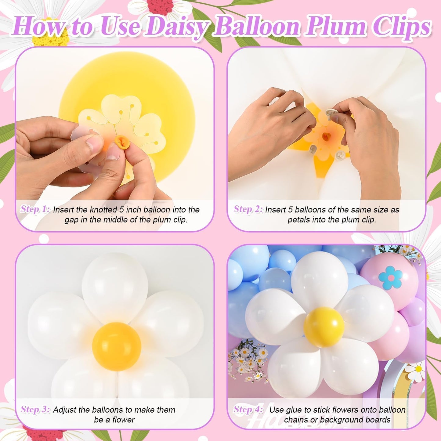 Daisy Balloon Garland Arch Kit,Pink Purple Yellow Blue Pastel Rainbow