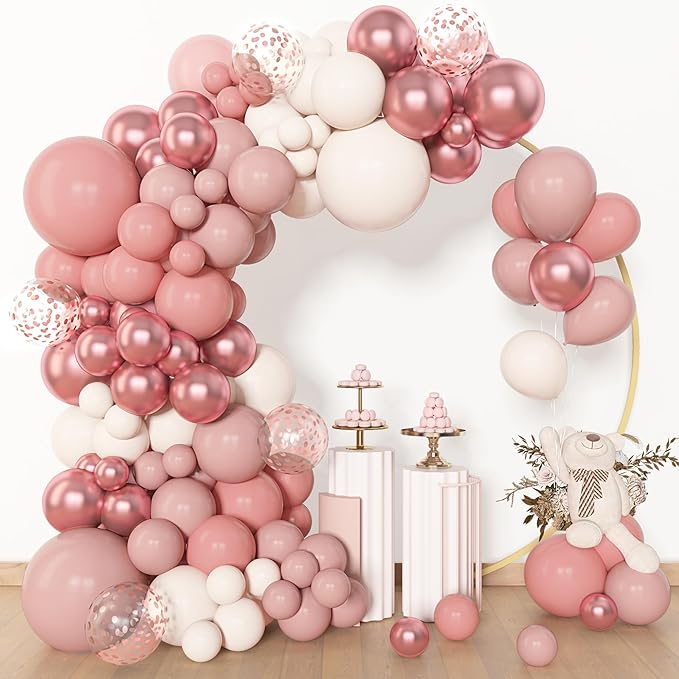 Amandir 153pcs Dusty Pink Balloon Garland Arch Kit, Different Sizes