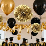 Black Gold Paper Pom Poms for Wedding Birthday Black Gold Party