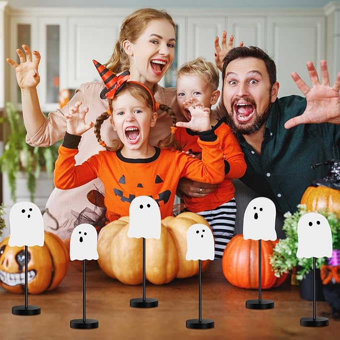 6 Pcs Halloween Table Decorations Cute Ghost Wooden Signs Halloween