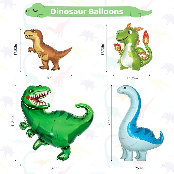 Dinosaur 4th Birthday Party Decorations for Boys Girls Foil Green
