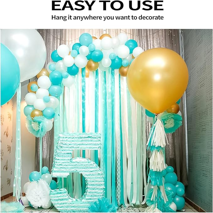 Crepe Paper Streamers 6 Rolls 492ft，Green and Blue Party Decorations