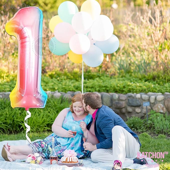 KatchOn, Giant 40 Inch, Rainbow Number 1 Balloons - Number One