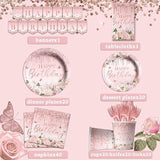 142Pcs Pink Rose Gold Birthday Party Supplies Pink Birthday Party