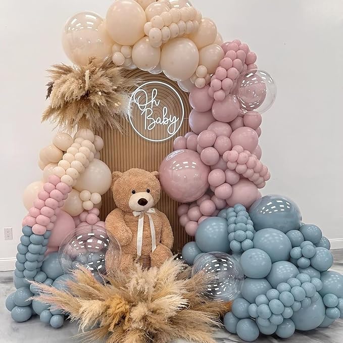Gender Reveal Balloon Arch Kit 139Pcs Dusty Pink and Fog Blue