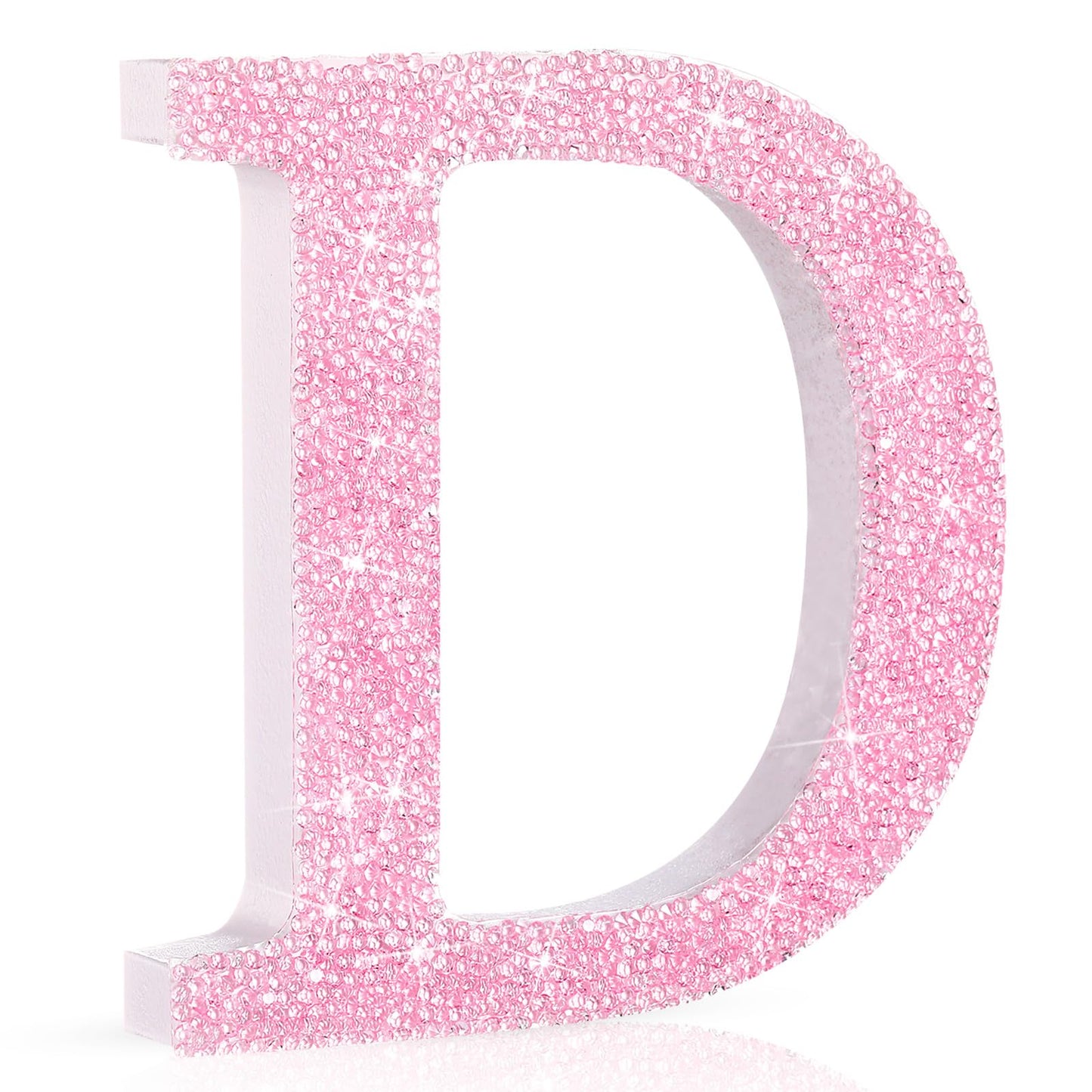 Qunclay Pink Crystal Diamond Letter Wall Decor, Glitter Wooden Bling