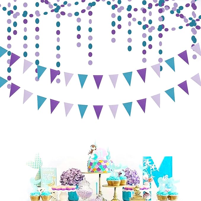 Purple-Blue Mermaid Party-Decorations Paper Garland Streamers - 52Ft