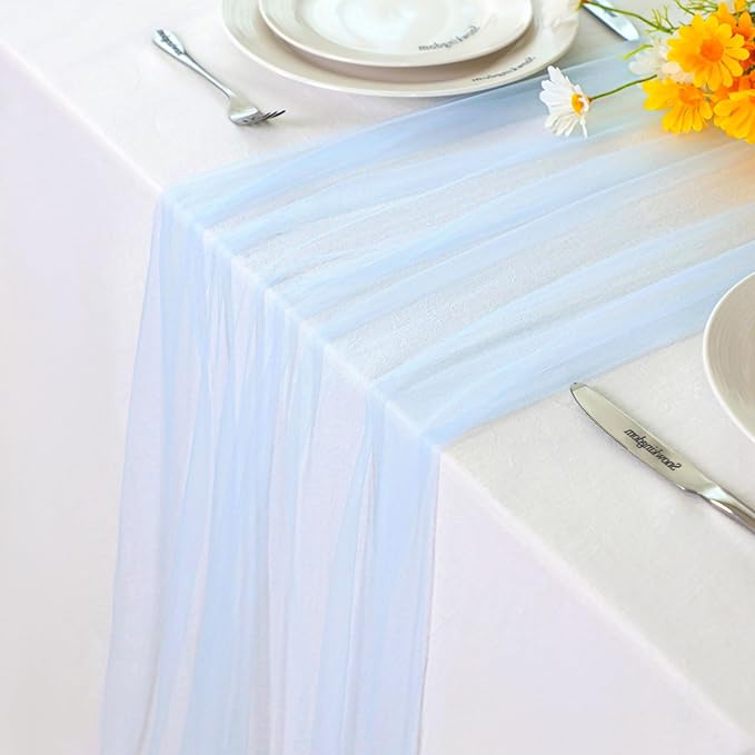 Snowkingdom Light Blue Table Runner 10FT, Baby Blue Sheer Cheesecloth