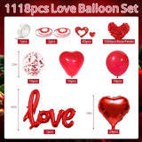 Valentines Day Decorations with Red Heart Balloons and Love