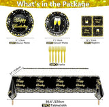 81 Pieces Black and Gold Party Supplies Gold and Black Plates Black