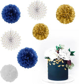 Navy-Blue White Gold Party Decorations - 14pcs Kits Paper Lanterns