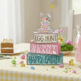 4 Pcs Easter Bunny Table Decor Wooden Pastel Bunny 3 tier Wooden