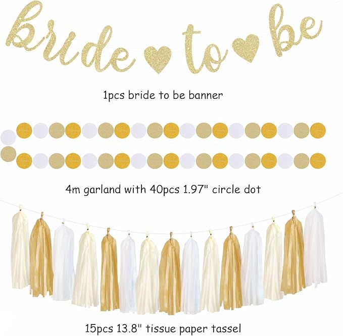 Champagne Gold White Bridal Shower Party Decorations 31pcs Bride to