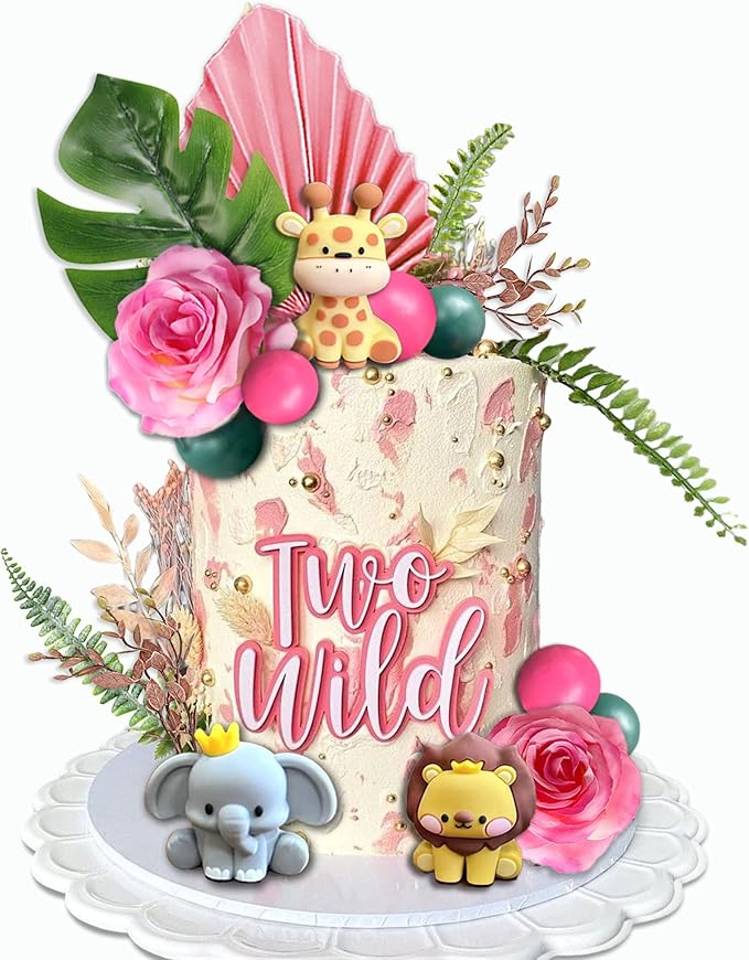 22pcs Safari Jungle Animal Cake Toppers Flower Balls Cake Decoration
