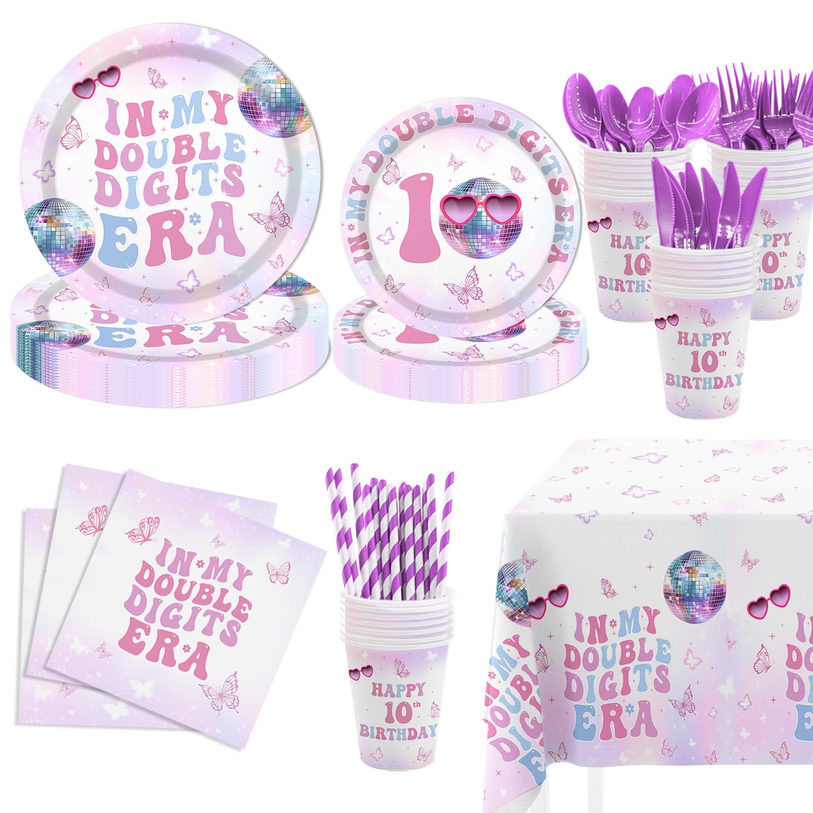 MEHOFOND 193pcs 10th Birthday Party Supplies for Girls, In My Double