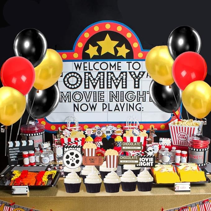 Movie Night Decorations Popcorn Star Foil Balloons for Birthday