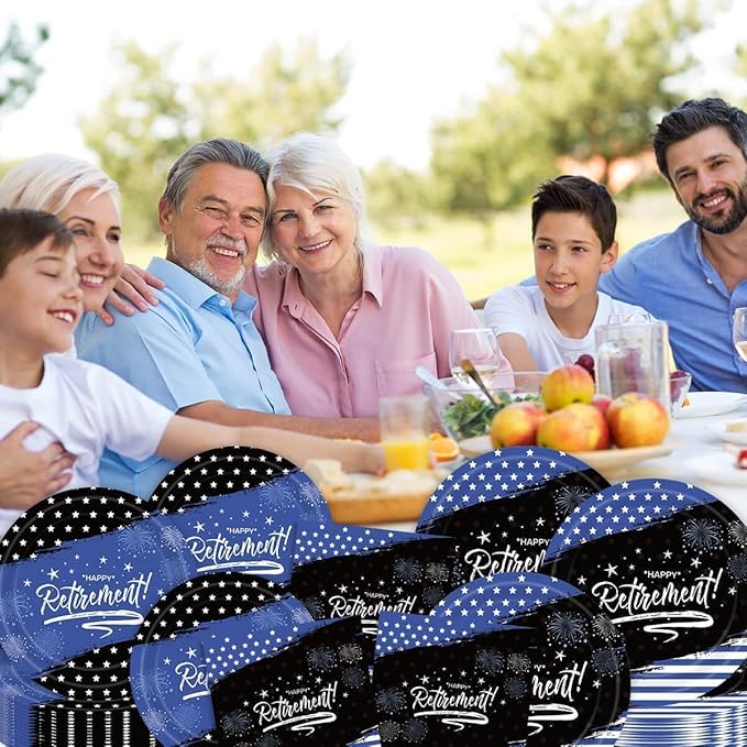 96Pcs Happy Retirement Party Decorations Black and Navy Blue Police