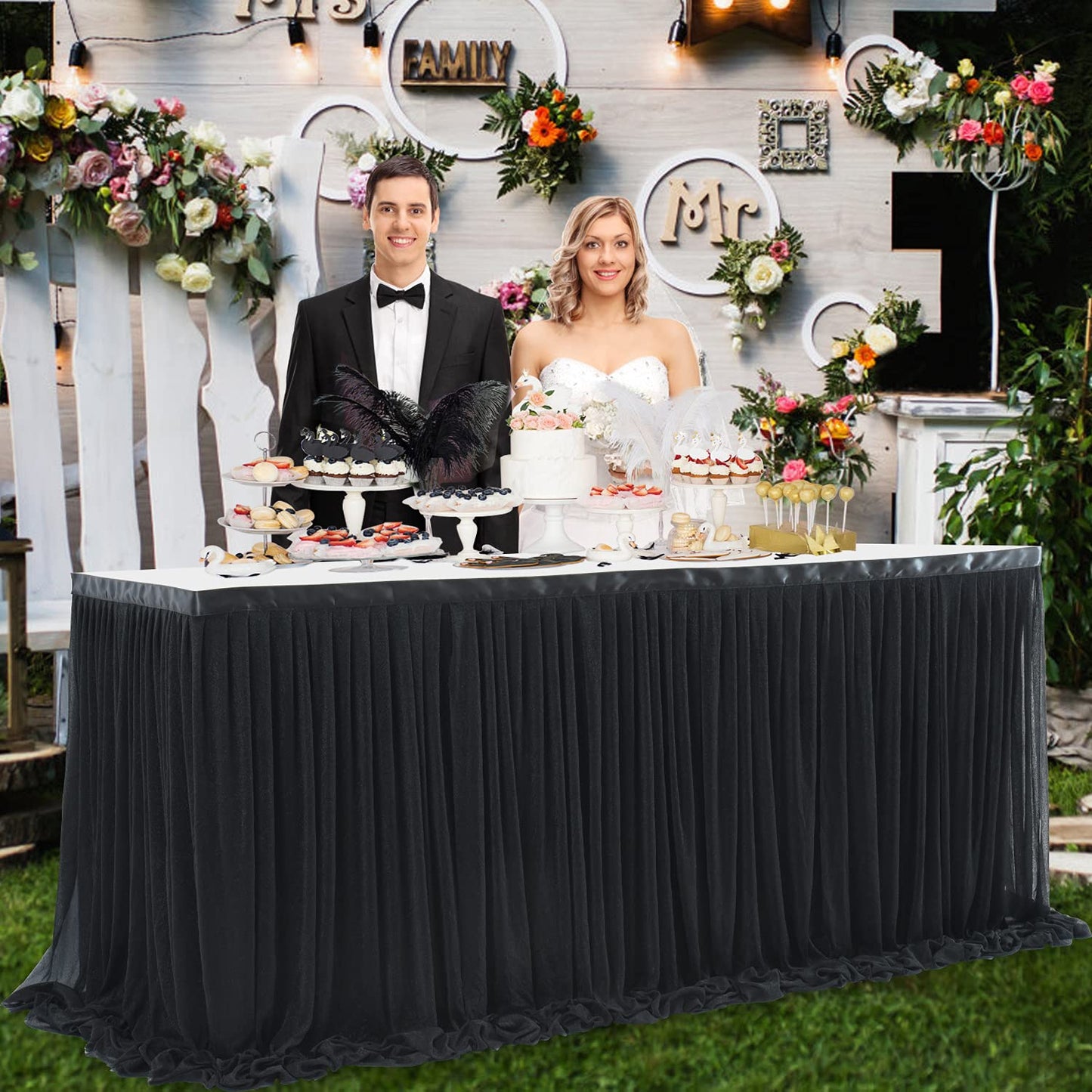 6ft Black Table Skirt for Birthday Party Ruffle Tutu Table Skirt Tulle