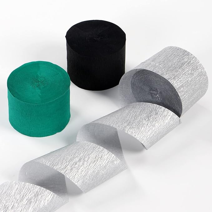 Black Green Silver Party-Decorations Streamers - 9 Rolls Graduation