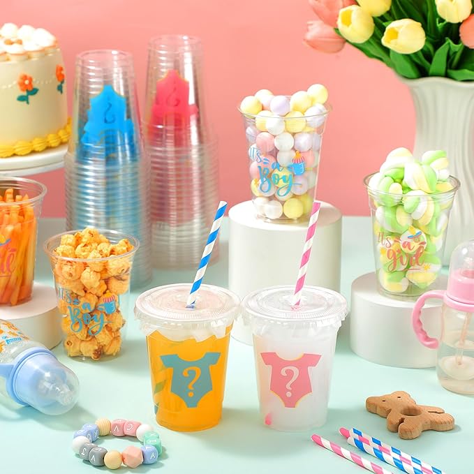 50 Pcs Gender Reveal Cups Gender Reveal Party Supplies 12 oz Party