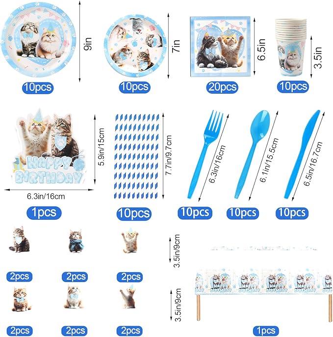 142Pcs Cat Birthday Decorations Cat 1st Birthday Party Supplies Cat