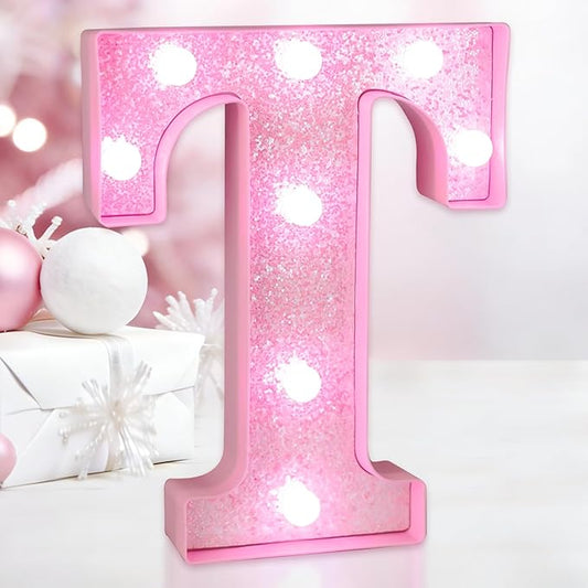 Pink Light Up Letters, LED Marquee Letters for Table, Small Glitter #7