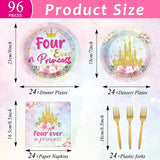 96Pcs Princess Birthday Party Supplies Four Ever a Princess Plate
