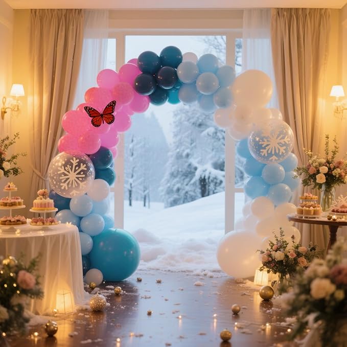 Pink and Blue Snowflake Balloons, 12 Inch Winter Wonderland Dusty