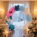 Pink and Blue Snowflake Balloons, 12 Inch Winter Wonderland Dusty