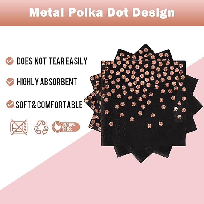 Black and Rose Gold Paper Plates and Napkins-200 Pack - Paper Plates