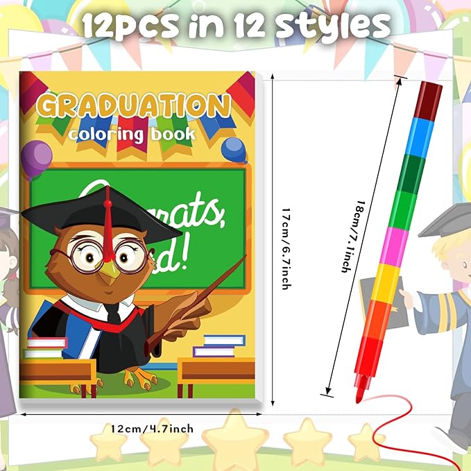 12 Kindergarten Graduation Mini Coloring Books Kids with 12 Stacking