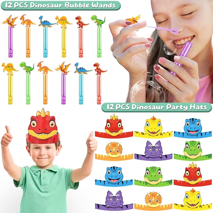 12 Pack Dinosaur Birthday Party Decorations & Favors for Kids Dino
